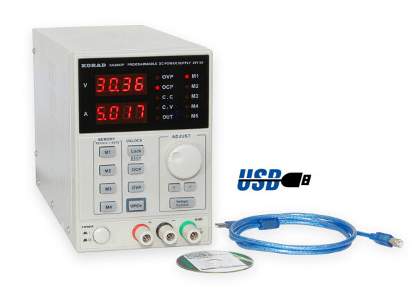 Laboratórny regulovaný zdroj 30V 5A s USB, KORAD KA3005P